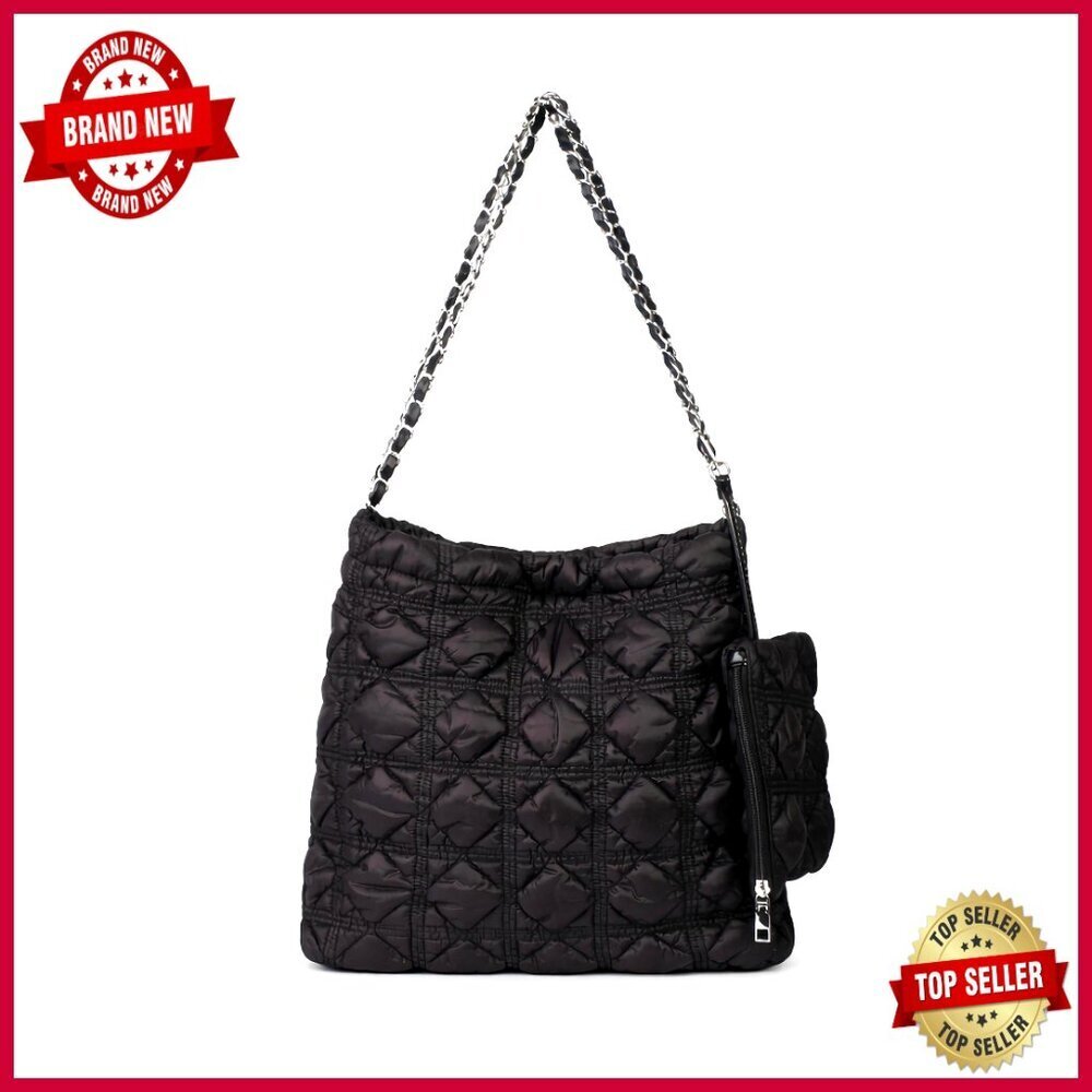 Lightweight Quilted Tote with Chain Strap and Wristlet Pouch